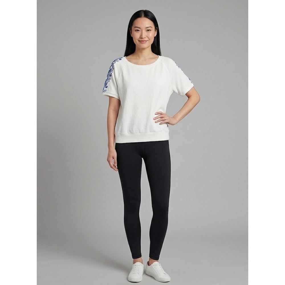 Lauren Ralph Lauren Womens Cotton Short Sleeve Embroidered Sweatshirt